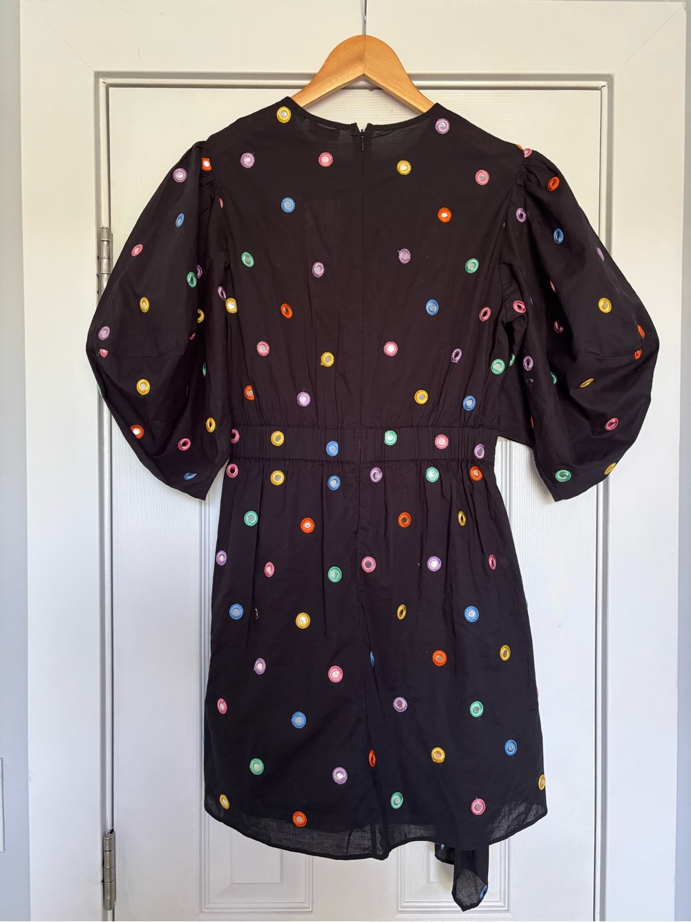RHODE Pia Ruched Embellished Cotton-voile Mini Dress Black Mirror Size Small - Picture 6 of 8